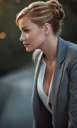 an attractive young woman with a long ponytail wearing a jacket