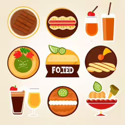 flat style icons for food and drinks in different types of styles,a graphic image with different food items,food and drink icons are shown in this image,some food and drinks on the table,various food items are shown in this set