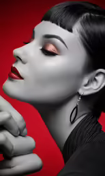 an art work of a woman holding her cigarette with her hand