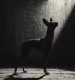 a dog standing in the middle of the floor
