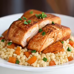 two pieces of fish are sitting on a plate with corn