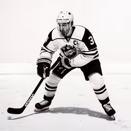 a hockey player in action while onlookers watch
