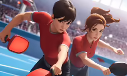 two people with racquets in front of a crowd