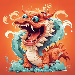 the character of the chinese dragon in water, on an orange background