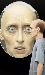 a mannequin is standing next to an artificial head