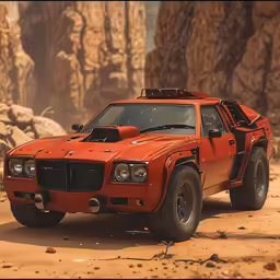a red vehicle that is in the dirt