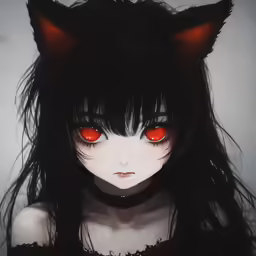 red eyes are shown on the face of a cat - shaped woman