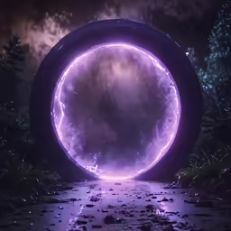 a purple circular object floating in the air
