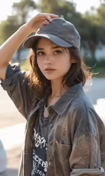 young girl posing outdoors wearing a hat