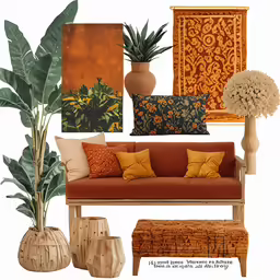 an arrangement of living room furniture with a variety of color