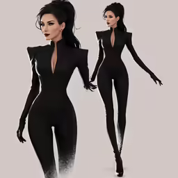the black suit with long sleeves and tights has a full body