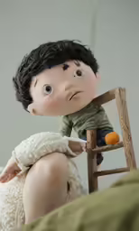 a boy that is on a bed and looking at a toy in the other hand