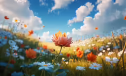 a flower in the foreground and some clouds in the background