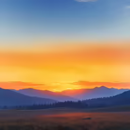 an image of the sun going down over mountains