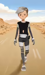a woman is on a road in the desert