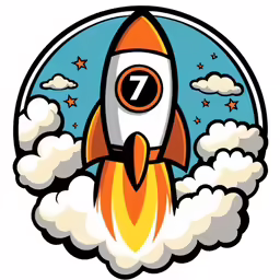 a cartoon rocket ship flies through the sky