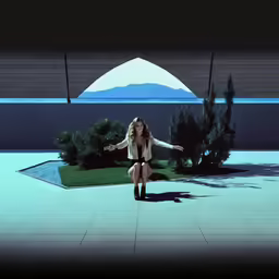 the young woman is sitting on the ledge of the building