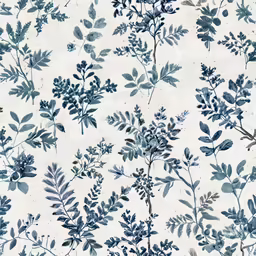 a photo of a white background with blue leaves and twigs
