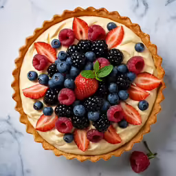 an image of berry cream pie on a marble counter