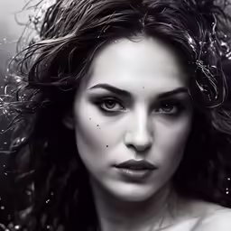 a beautiful woman with long, curly hair is posing for the camera