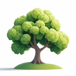the small, green tree is sitting on top of the green land