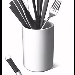 this is a mug with spoons, forks and spoon holders in it