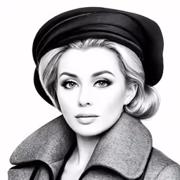 a woman in a suit and hat is posing for a black and white photo
