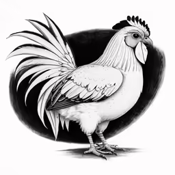 a rooster with white feathers standing on a white floor