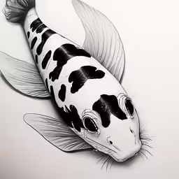 a fish drawing of a black and white koi