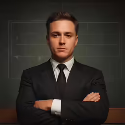 a close up of a person in a suit and tie