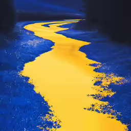yellow painted water and trees and sky