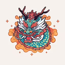 an asian dragon sitting on top of a blue orange and red object