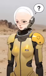 a cartoon figure is shown with a desert scene behind it