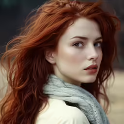 a woman wearing a scarf around her neck