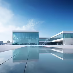 glass buildings and water reflecting on the floor