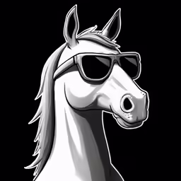 a white horse with glasses is shown in a black background