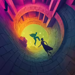 an image of two people that are flying in the air