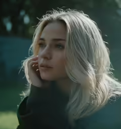 a woman with blonde hair and a black jacket