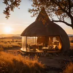 an inside of a tent that is near a tree