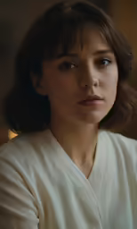 a close up view of a person wearing a white shirt