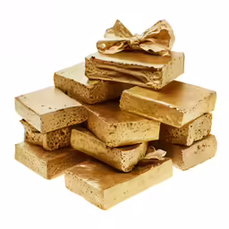 several pieces of cake stacked on top of each other