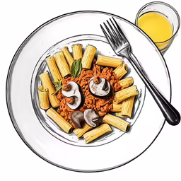 a plate full of food next to a fork