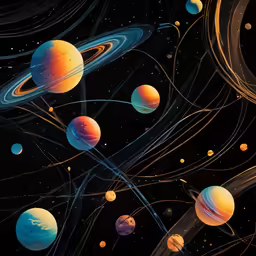 a bunch of different planets and saturns with many small ones