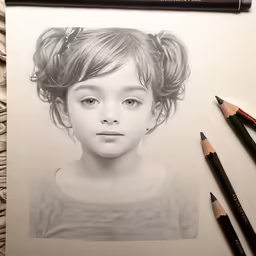 a pencil drawing of a child with hair in bun