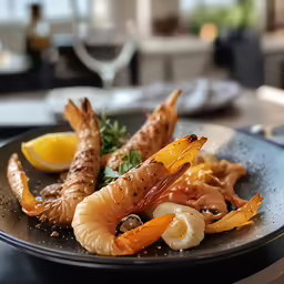 this meal consists of shrimp, mushrooms and squash