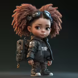 small doll in military uniform and black shoes with blonde hair