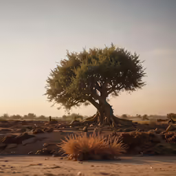a single tree is seen in a barren landscape
