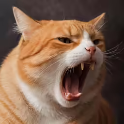 an angry orange cat looking at the camera
