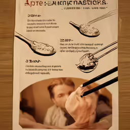 a poster with a person eating food in his mouth