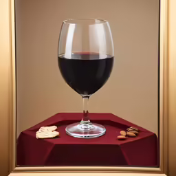 a glass of wine on a display table